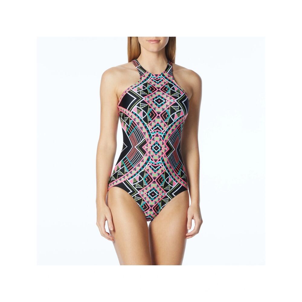 Coco Rave Duff High Neck one piece Swimsuit L 36 B/C Cup geo print